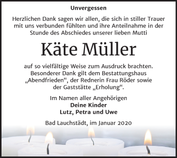 Traueranzeige von Käte Müller von Mitteldeutsche Zeitung Merseburg/Querfurt