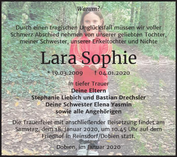 Traueranzeige von Lara Sophie Drechsler von Wochenspiegel Wittenberg