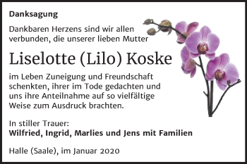 Traueranzeige von Liselotte Koske von Mitteldeutsche Zeitung Halle/Saalkreis