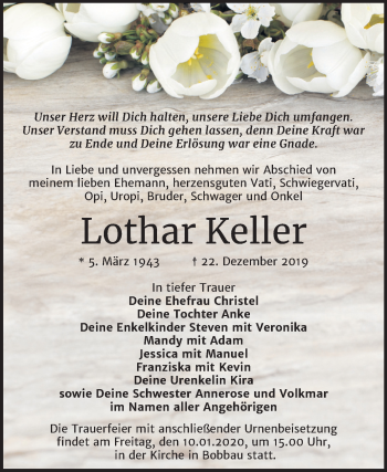 Traueranzeige von Lothar Keller von Wochenspiegel Bitterfeld