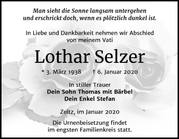 Traueranzeige von Lothar Selzer von Mitteldeutsche Zeitung Zeitz