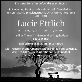 Traueranzeige von Lucie Ettlich von Super Sonntag Wittenberg