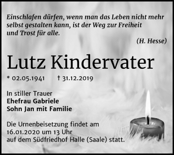 Traueranzeige von Lutz Kindervater von Mitteldeutsche Zeitung Halle/Saalkreis