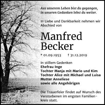 Traueranzeige von Manfred Becker von Mitteldeutsche Zeitung Bernburg