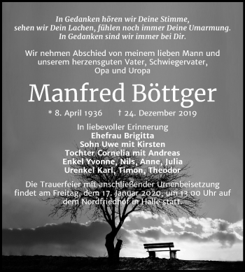 Traueranzeige von Manfred Böttger von Mitteldeutsche Zeitung Halle/Saalkreis
