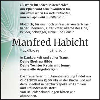 Traueranzeige von Manfred Habicht von Mitteldeutsche Zeitung Bitterfeld