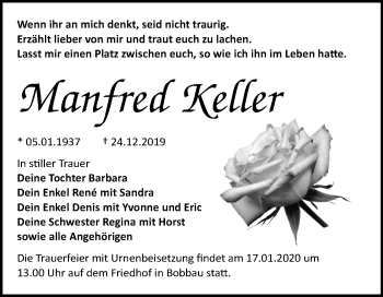 Traueranzeige von Manfred Keller von Mitteldeutsche Zeitung Bitterfeld