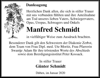 Traueranzeige von Manfred Schmidt von Mitteldeutsche Zeitung Wittenberg