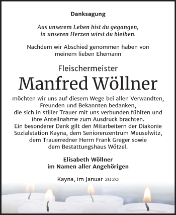 Traueranzeige von Manfred Wöllner von Mitteldeutsche Zeitung Zeitz