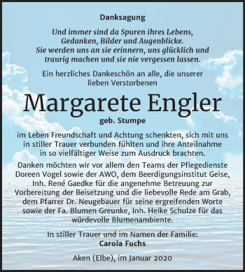Traueranzeige von Margarete Engler von Super Sonntag Köthen