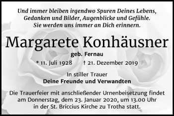 Traueranzeige von Margarete Konhäusner von Mitteldeutsche Zeitung Halle/Saalkreis