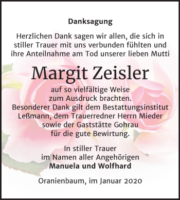 Traueranzeige von Margit Zeisler von Super Sonntag Wittenberg