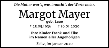 Traueranzeige von Margot Mayer von Mitteldeutsche Zeitung Zeitz