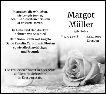 Traueranzeige von Margot Müller von Mitteldeutsche Zeitung Bitterfeld