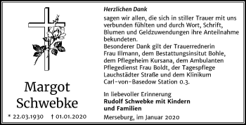 Traueranzeige von Margot Schwebke von Super Sonntag Merseburg/Querfurt