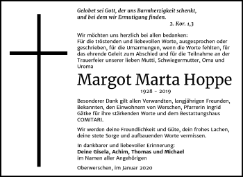 Traueranzeige von Margot Marta Hoppe von Wochenspiegel Weißenfels