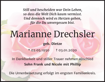 Traueranzeige von Marianne Drechsler von Mitteldeutsche Zeitung Bitterfeld