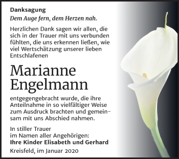 Traueranzeige von Marianne Engelmann von Super Sonntag Mansfelder Land