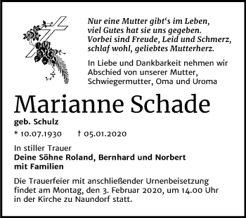 Traueranzeige von Marianne Schade von Mitteldeutsche Zeitung Wittenberg