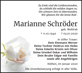 Traueranzeige von Marianne Schröder von Mitteldeutsche Zeitung Köthen