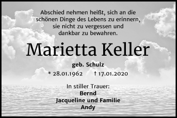 Traueranzeige von Marietta Keller von Mitteldeutsche Zeitung Dessau-Roßlau