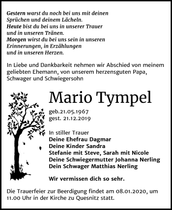 Traueranzeige von Mario Tympel von Mitteldeutsche Zeitung Zeitz
