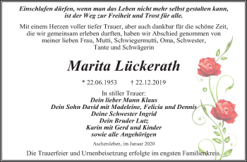 Traueranzeige von Marita Lückerath von Mitteldeutsche Zeitung Aschersleben