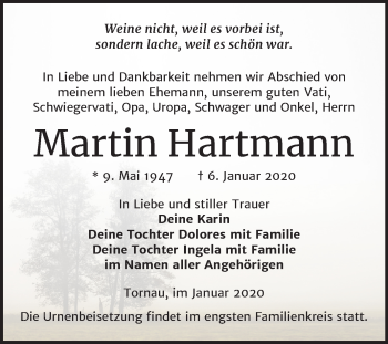 Traueranzeige von Martin Hartmann von Mitteldeutsche Zeitung Weißenfels