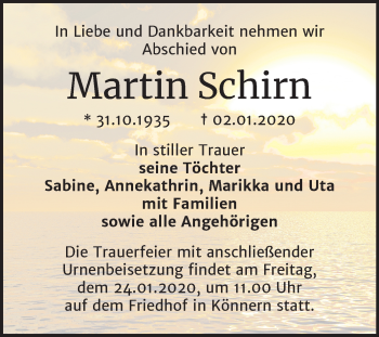Traueranzeige von Martin Schirn von Super Sonntag Bernburg / Köthen