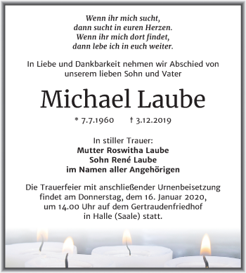 Traueranzeige von Michael Laube von Mitteldeutsche Zeitung Halle/Saalkreis