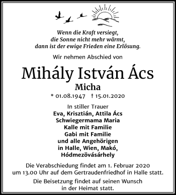 Traueranzeige von Mihály István Ács von Mitteldeutsche Zeitung Halle/Saalkreis
