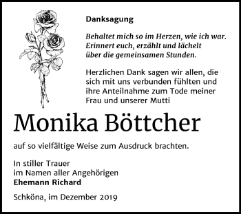 Traueranzeige von Monika Böttcher von Super Sonntag Wittenberg