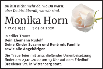 Traueranzeige von Monika Horn von Mitteldeutsche Zeitung Wittenberg