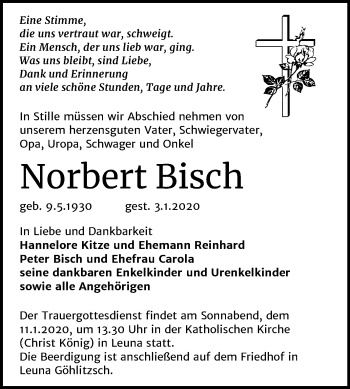 Traueranzeige von Norbert Bisch von Mitteldeutsche Zeitung Merseburg/Querfurt