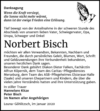Traueranzeige von Norbert Bisch von Mitteldeutsche Zeitung Merseburg/Querfurt