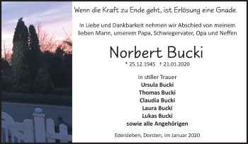 Traueranzeige von Norbert Bucki von Mitteldeutsche Zeitung Sangerhausen