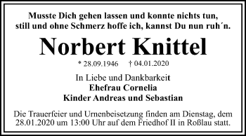 Traueranzeige von Norbert Knittel von Mitteldeutsche Zeitung Dessau-Roßlau
