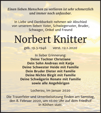 Traueranzeige von Norbert Knitter von Mitteldeutsche Zeitung Köthen