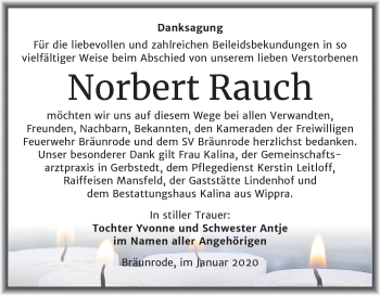 Traueranzeige von Norbert Rauch von Super Sonntag Mansfelder Land