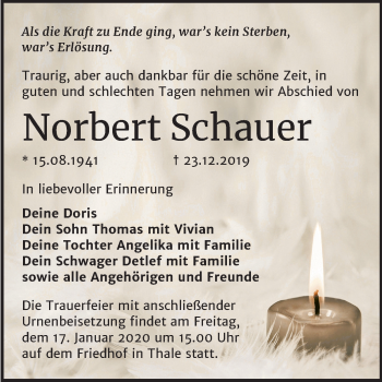 Traueranzeige von Norbert Schauer von Mitteldeutsche Zeitung Quedlinburg