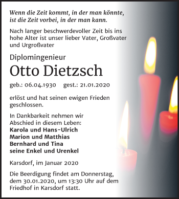 Traueranzeige von Otto Dietzsch von Mitteldeutsche Zeitung Merseburg/Querfurt