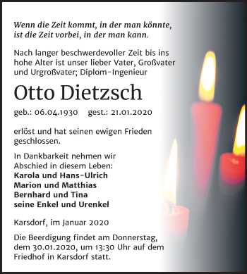 Traueranzeige von Otto Dietzsch von Mitteldeutsche Zeitung Naumburg/Nebra