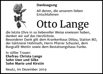 Traueranzeige von Otto Lange von Mitteldeutsche Zeitung Halle/Saalkreis