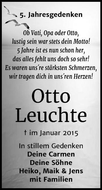 Traueranzeige von Otto Leuchte von Mitteldeutsche Zeitung Köthen