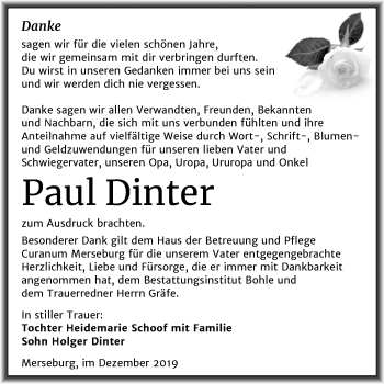 Traueranzeige von Paul Dinter von Super Sonntag Merseburg/Querfurt