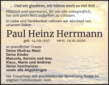 Traueranzeige von Paul Heinz Herrmann von Mitteldeutsche Zeitung Dessau-Roßlau
