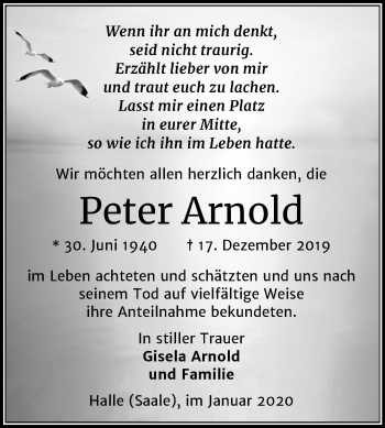 Traueranzeige von Peter Arnold von Mitteldeutsche Zeitung Halle/Saalkreis