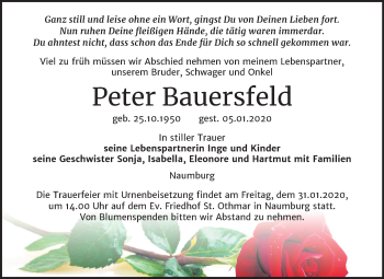 Traueranzeige von Peter Bauersfeld von Wochenspiegel Naumburg/Nebra