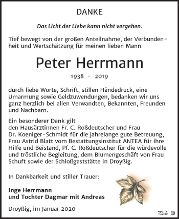 Traueranzeige von Peter Herrmann von Super Sonntag Zeitz