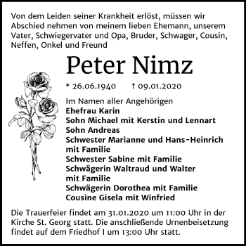 Traueranzeige von Peter Nimz von Mitteldeutsche Zeitung Dessau-Roßlau